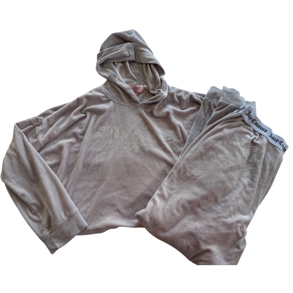 Juicy Couture Velour Lounge Set Purple/Grey Rhinestone Hoodie Joggers Large